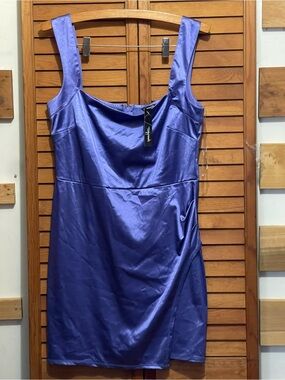 Speechless Shimmering Cobalt Satin Tank Mini Dress